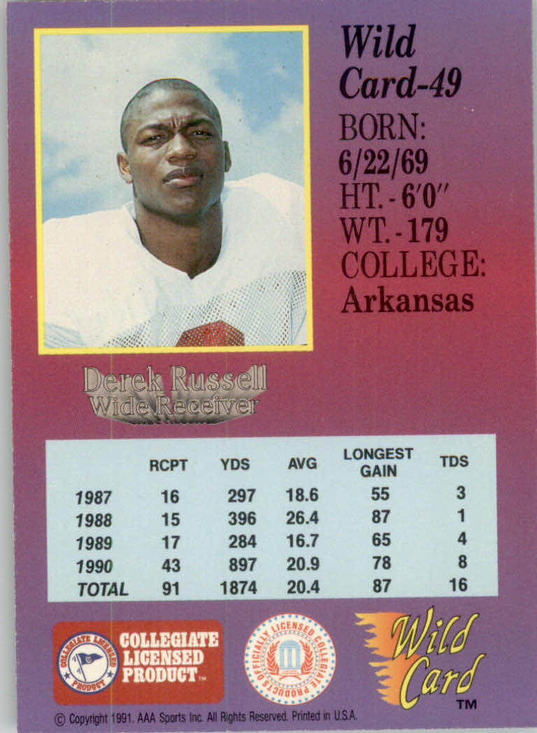 1991 Wild Card Draft Football "5 Stripe" Parallel Cards - Picture 59 of 171