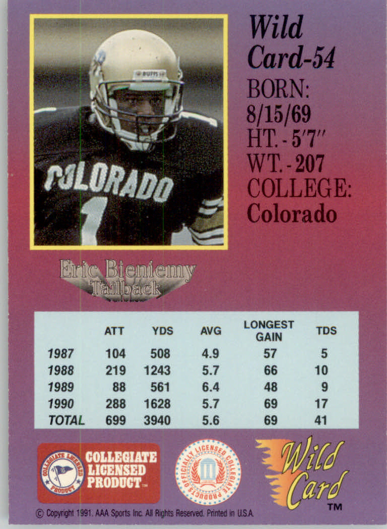 1991 Wild Card Draft Football "5 Stripe" Parallel Cards - Picture 65 of 171