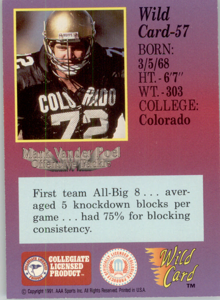 1991 Wild Card Draft Football "5 Stripe" Parallel Cards - Picture 69 of 171