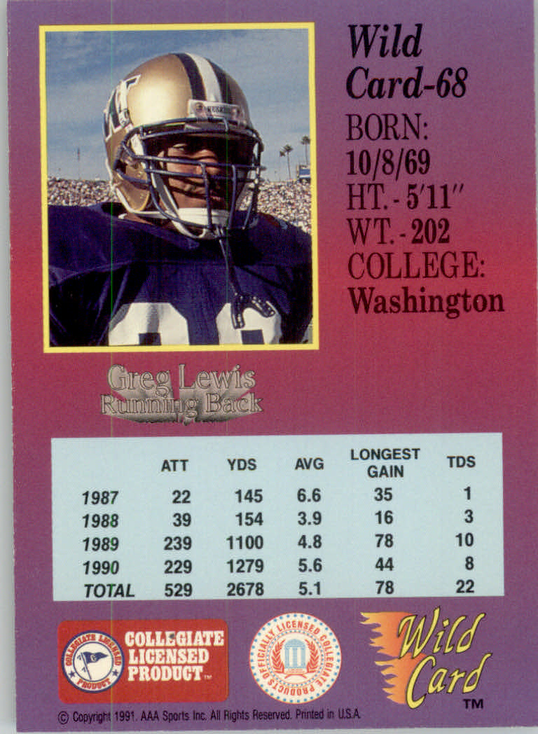 1991 Wild Card Draft Football "5 Stripe" Parallel Cards - Picture 89 of 171