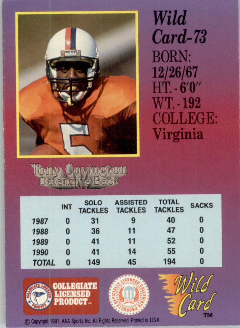 1991 Wild Card Draft Football "5 Stripe" Parallel Cards - Picture 93 of 171