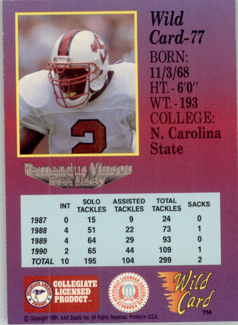 1991 Wild Card Draft Football "5 Stripe" Parallel Cards - Picture 95 of 171