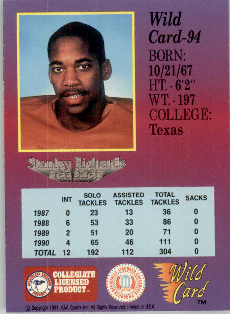 1991 Wild Card Draft Football "5 Stripe" Parallel Cards - Picture 117 of 171