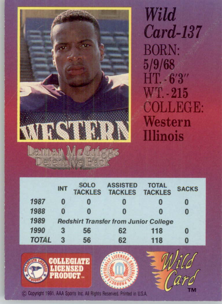 1991 Wild Card Draft Football "5 Stripe" Parallel Cards - Picture 159 of 171