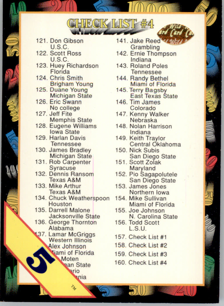 1991 Wild Card Draft Football "5 Stripe" Parallel Cards - Picture 170 of 171