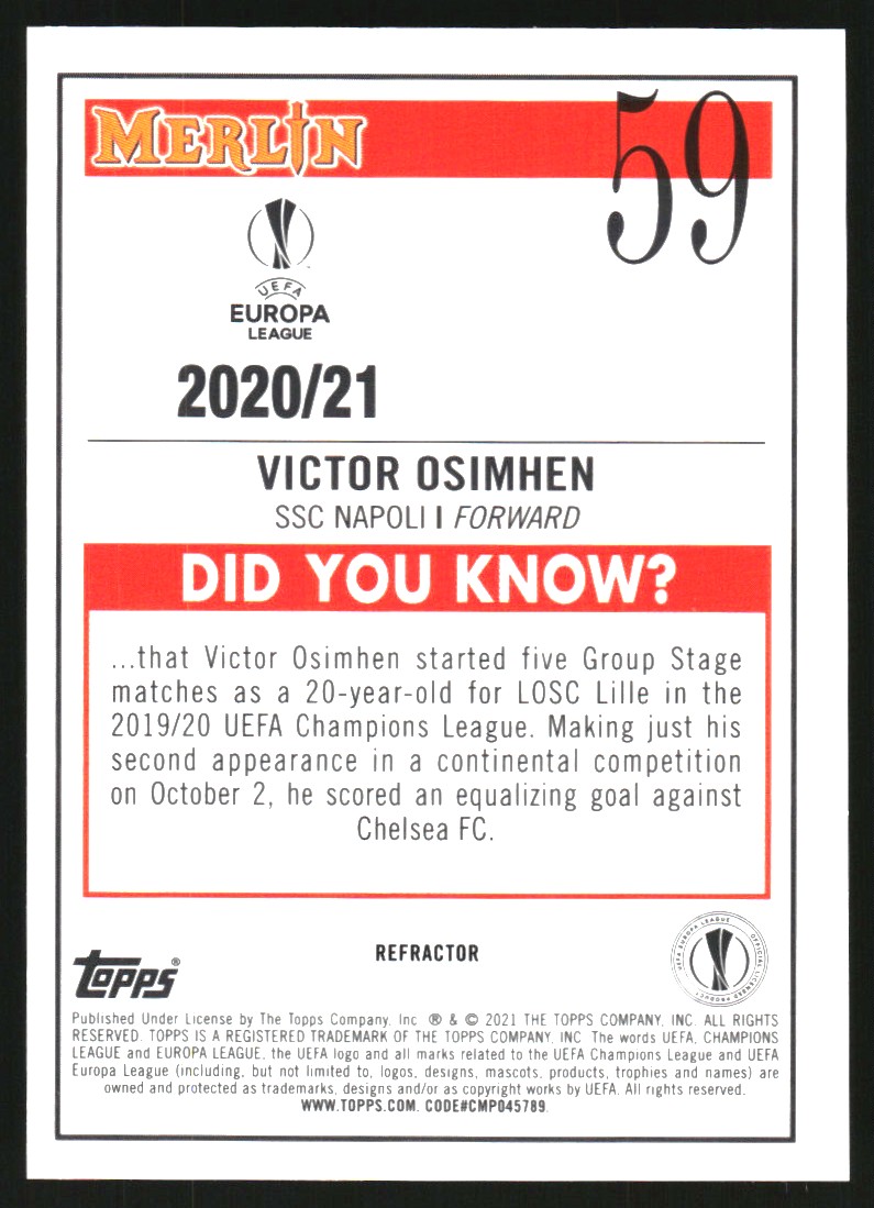 2020-21 Merlin UEFA Champions League Refractors #59 Victor Osimhen