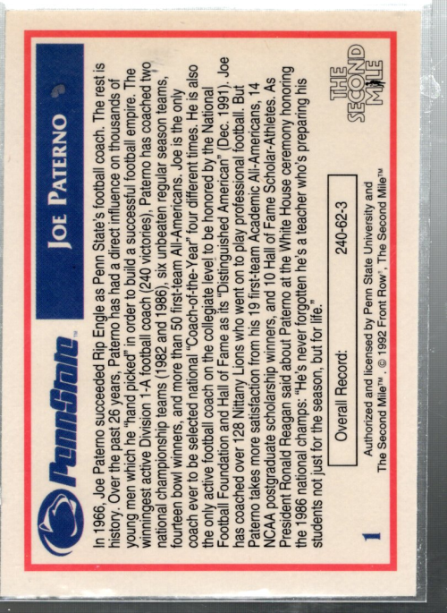 Tarjeta B6624- 1991-92 Penn State Legends FB # 1-50 -Tú eliges- 15+ ENVÍO GRATUITO A EE. UU. - Imagen 3 de 7