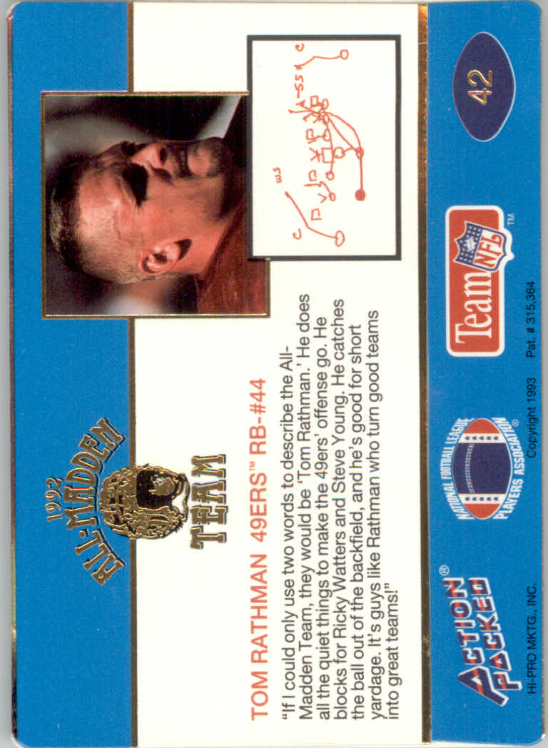 1992 Action Packed All-Madden Football "Main Set" Base Cards - Picture 73 of 97