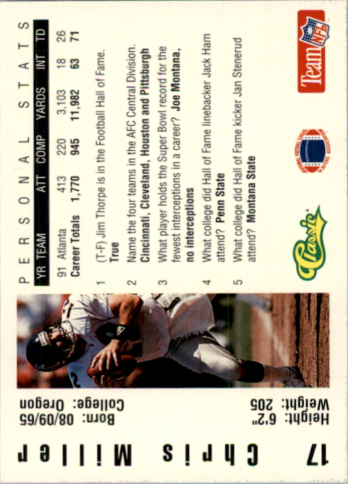 1992 Classic NFL Game #17 Chris Miller back image