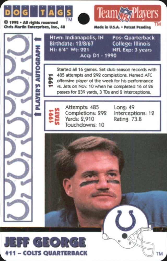 1992 Dog Tags #48 Jeff George back image