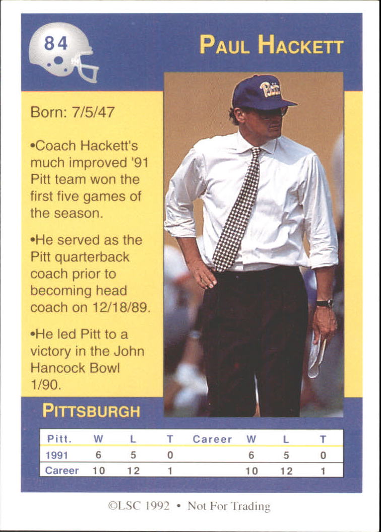 1992 Gridiron #84 Paul Hackett CO back image