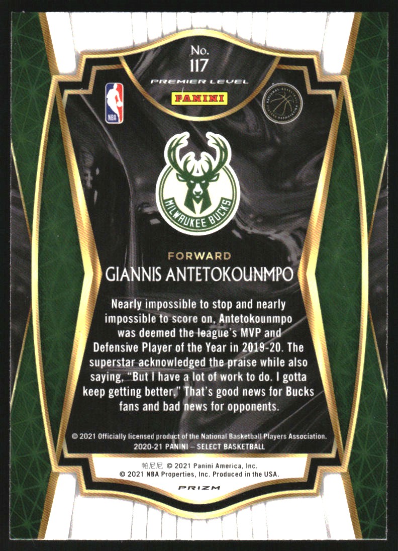 2020-21 Select Prizms Red White Orange Flash #117 Giannis Antetokounmpo