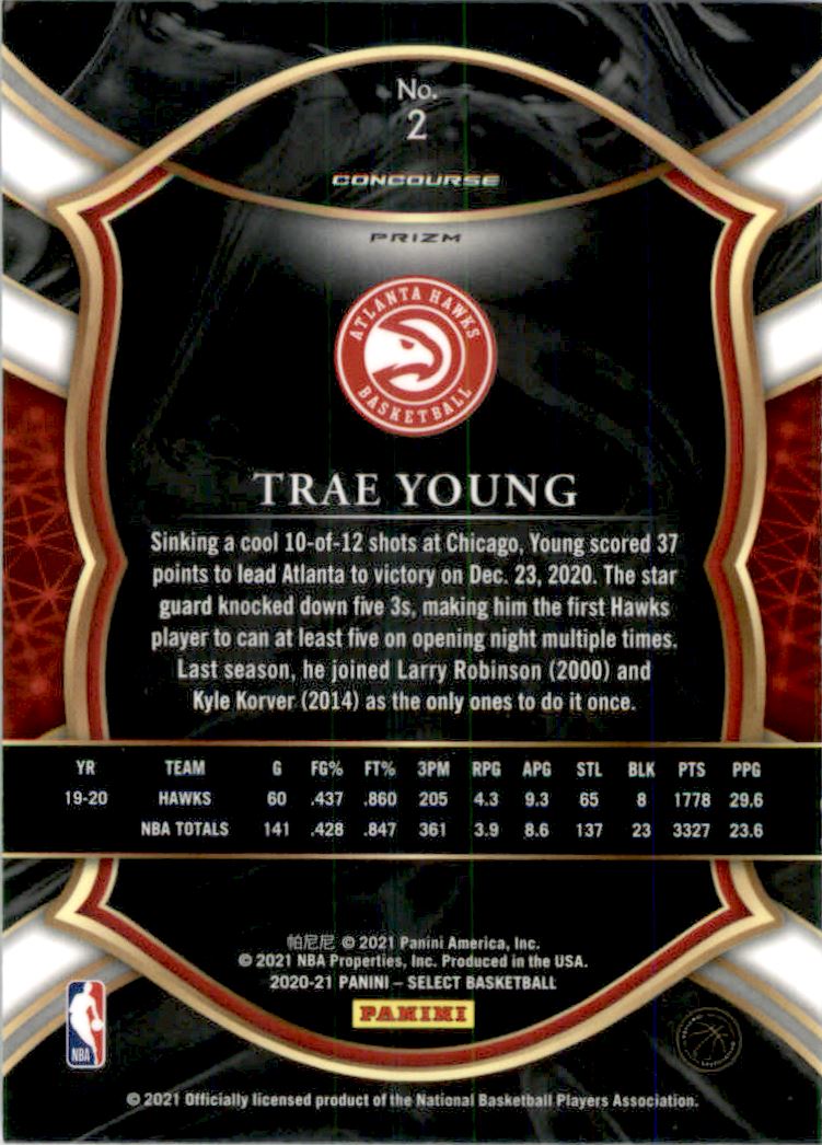 2020-21 Select Prizms Disco #2 Trae Young back image