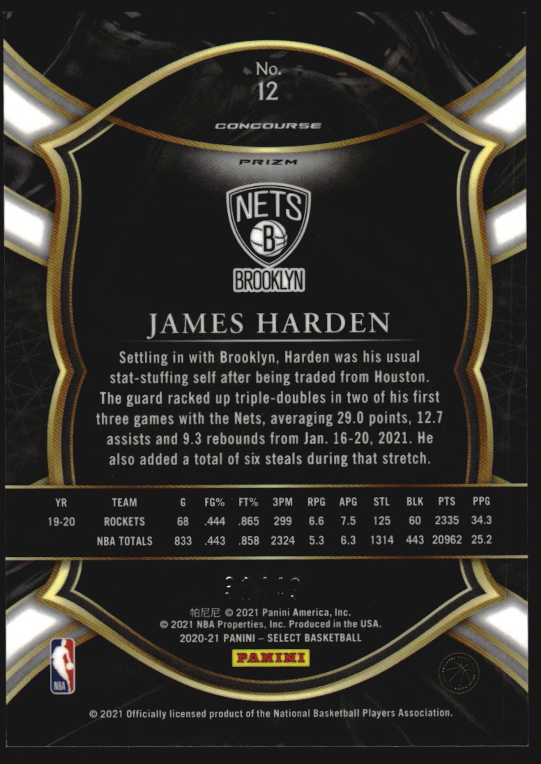 2020-21 Select Prizms Red Disco #12 James Harden back image