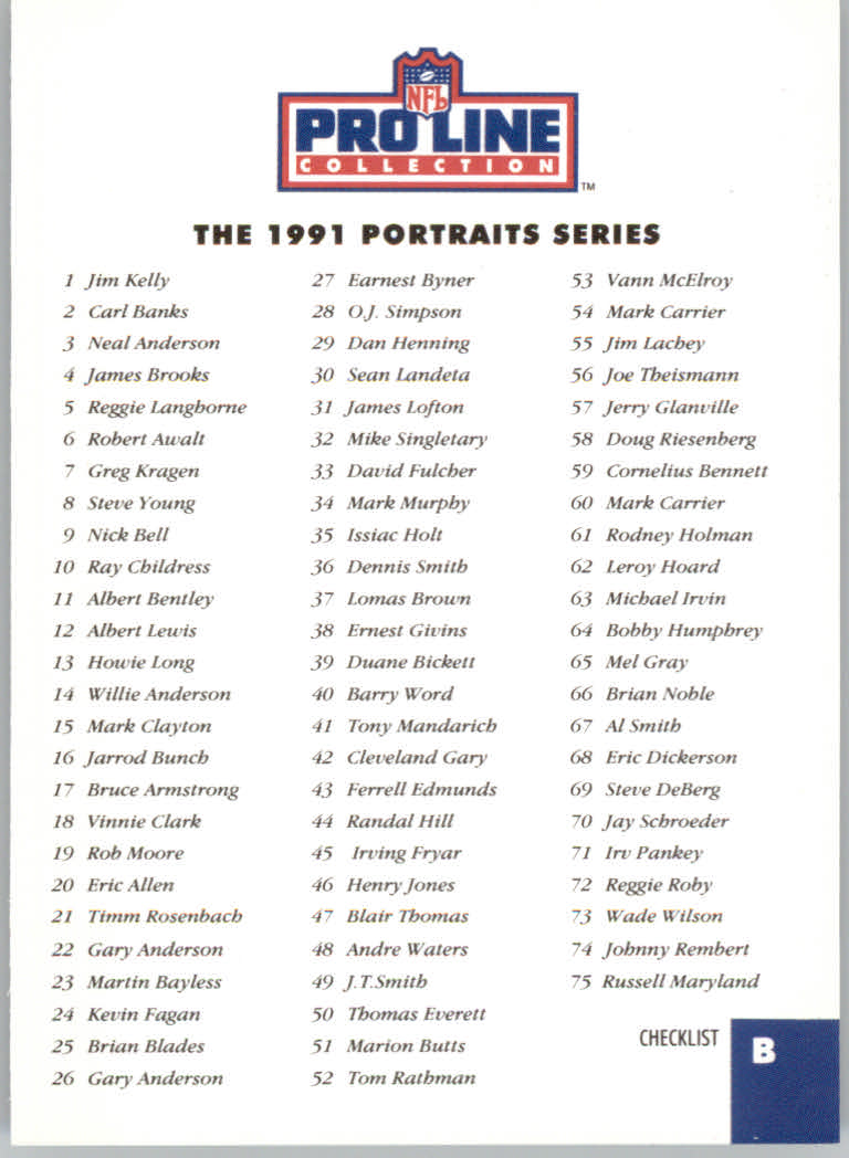 1992 Pro Line Profiles Football "Main Set" Base Cards #361 to #495, Checklists - Picture 274 of 289