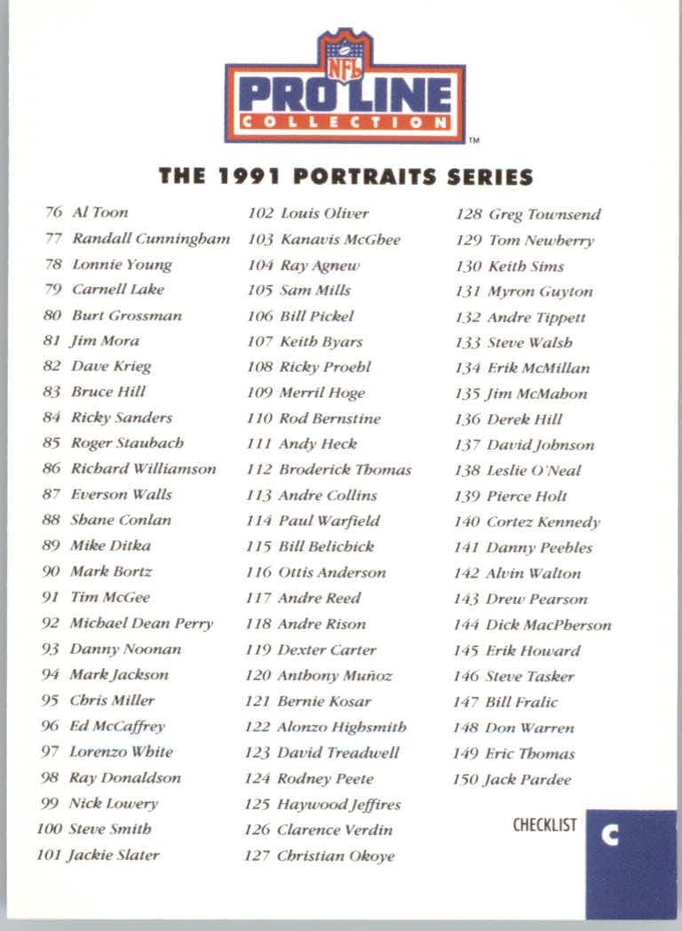 1992 Pro Line Profiles Football "Main Set" Base Cards #361 to #495, Checklists - Picture 276 of 289