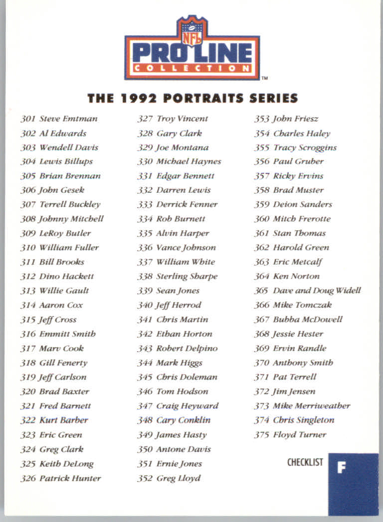 1992 Pro Line Profiles Football "Main Set" Base Cards #361 to #495, Checklists - Picture 282 of 289