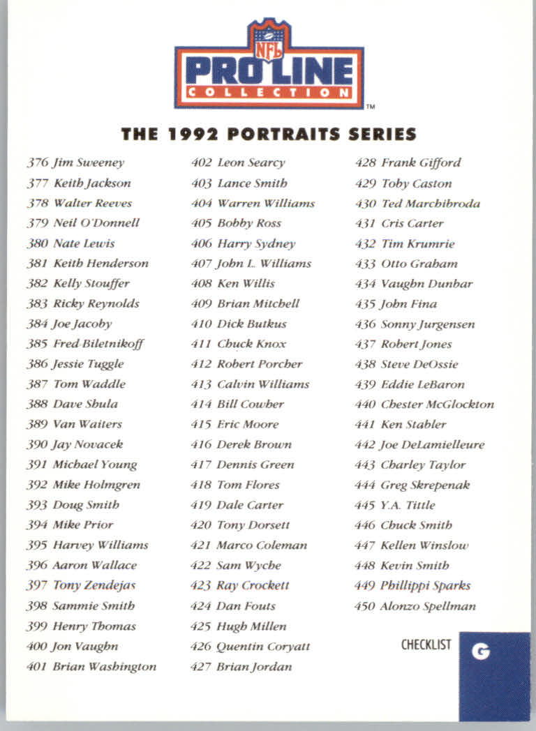 1992 Pro Line Profiles Football "Main Set" Base Cards #361 to #495, Checklists - Picture 284 of 289