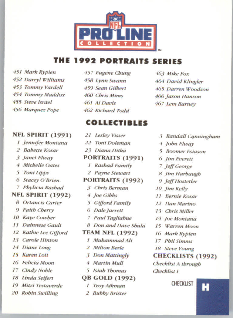 1992 Pro Line Profiles Football "Main Set" Base Cards #361 to #495, Checklists - Picture 286 of 289