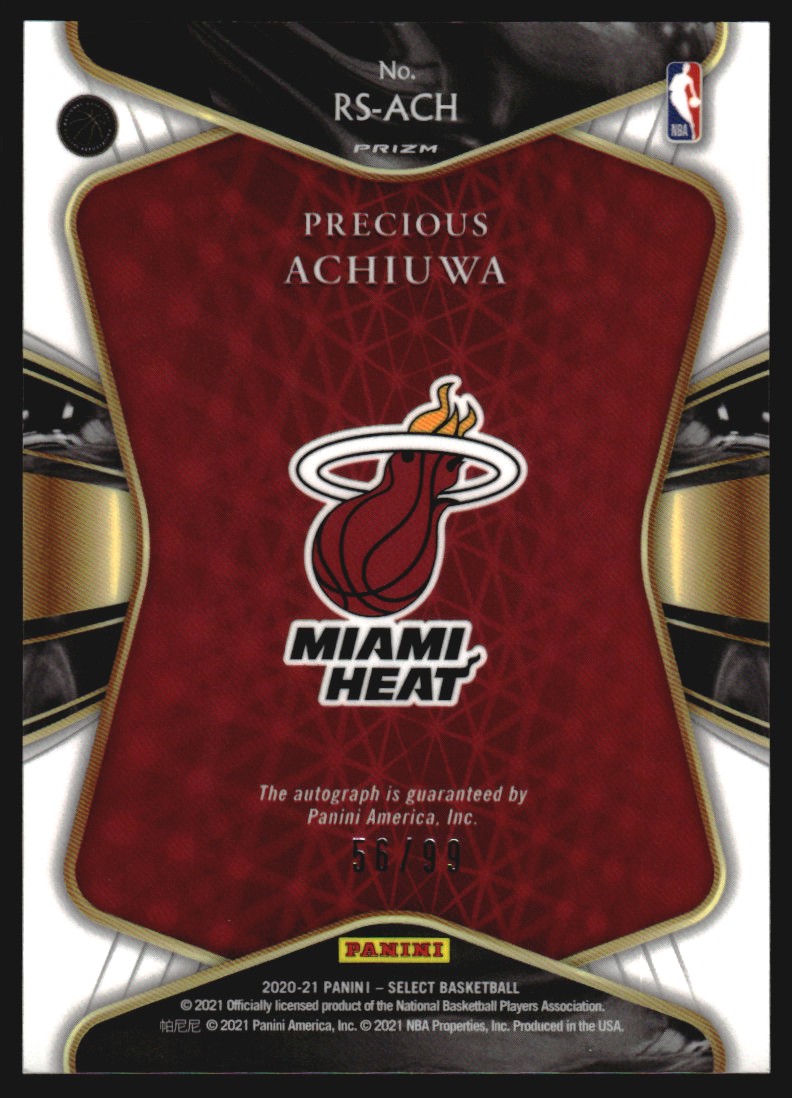 2020-21 Select Rookie Signatures Prizms Neon Green #20 Precious Achiuwa