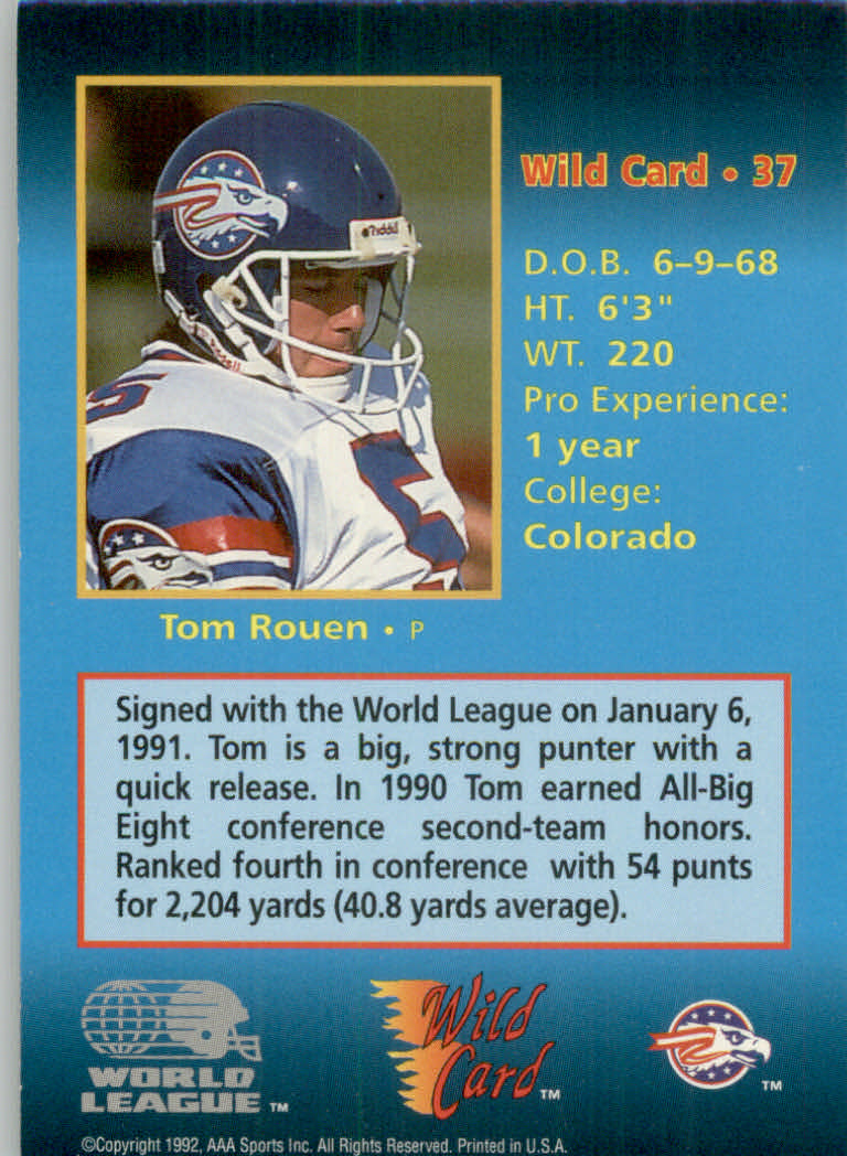 1992 Wild Card WLAF Football Cards - Picture 3 of 21