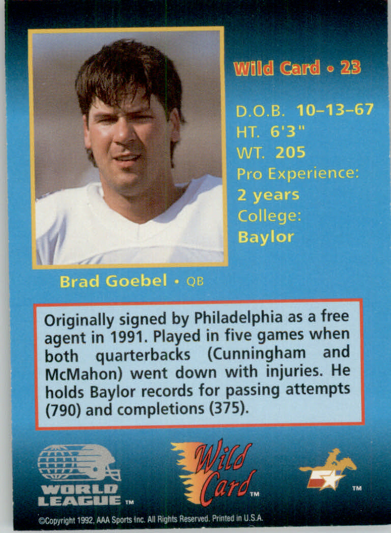 1992 Wild Card WLAF Football Cards - Picture 7 of 21