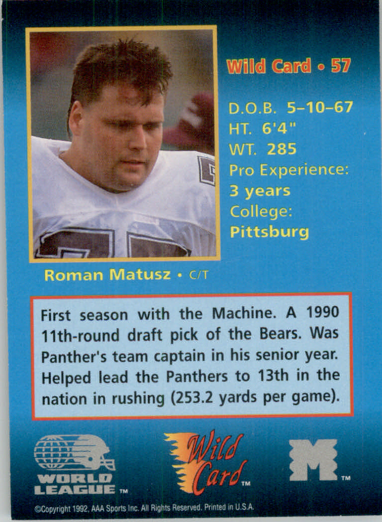 1992 Wild Card WLAF Football Cards - Picture 13 of 21