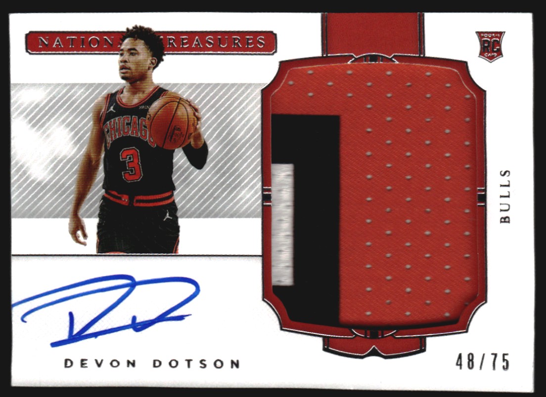 2020-21 Panini National Treasures Rookie Patch Autographs Horizontal #118 Devon Dotson/75