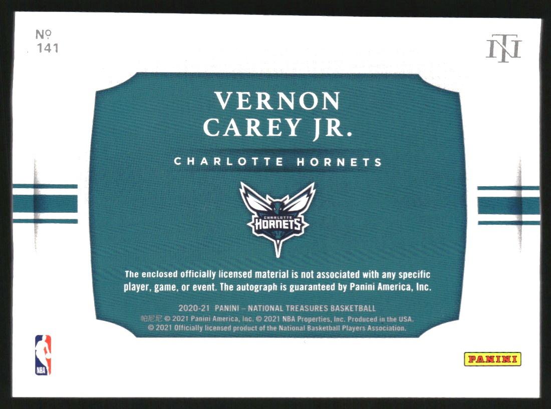 2020-21 Panini National Treasures Rookie Patch Autographs Horizontal Bronze #141 Vernon Carey Jr.