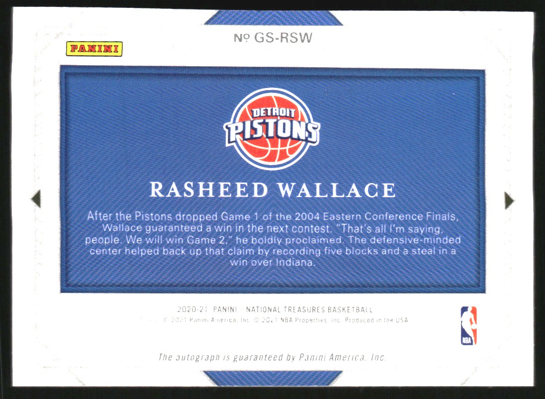 2020-21 Panini National Treasures NBA Greats Signatures #23 Rasheed Wallace/99