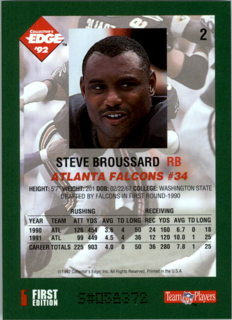1992 Collector's Edge #2 Steve Broussard back image