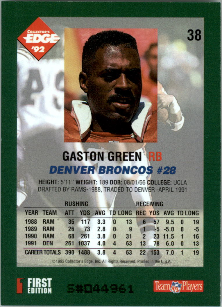 1992 Collector's Edge #38 Gaston Green back image