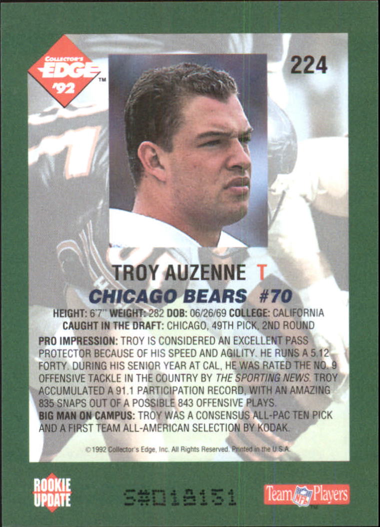 1992 Collector's Edge #224 Troy Auzenne RC back image