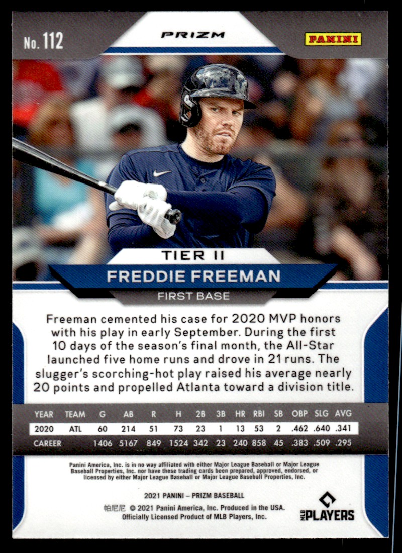 2021 Panini Prizm Prizms Red White and Blue #112 Freddie Freeman