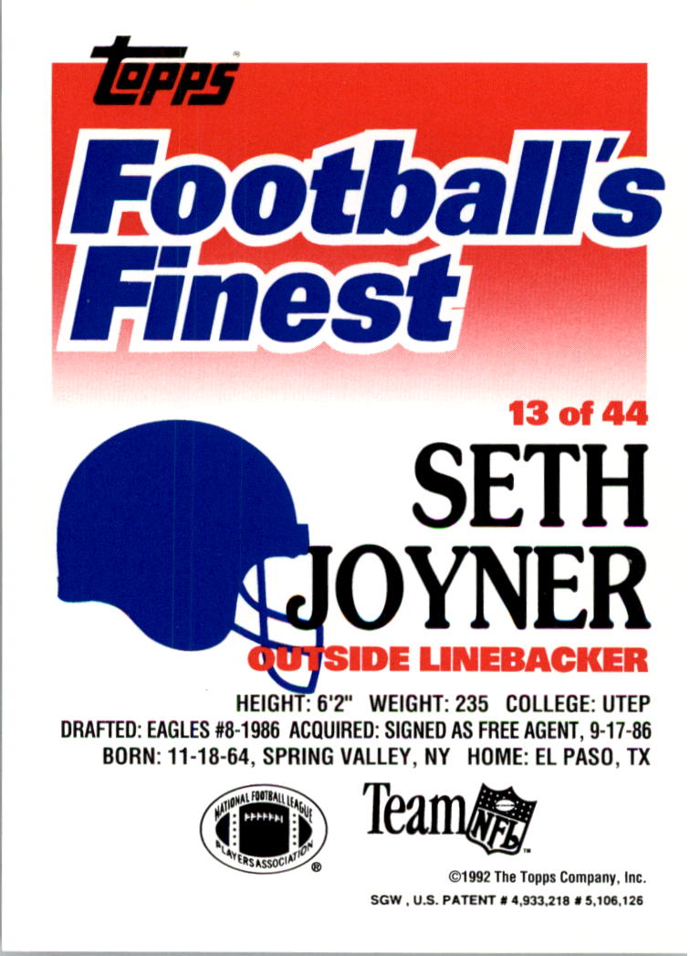 1992 Finest #13 Seth Joyner back image