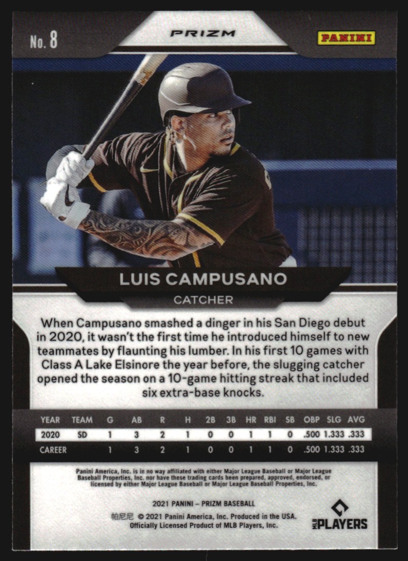 2021 Panini Prizm Prizms Silver #8 Luis Campusano