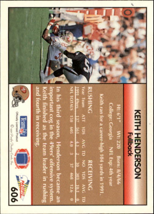 1992 Pacific #606 Keith Henderson back image