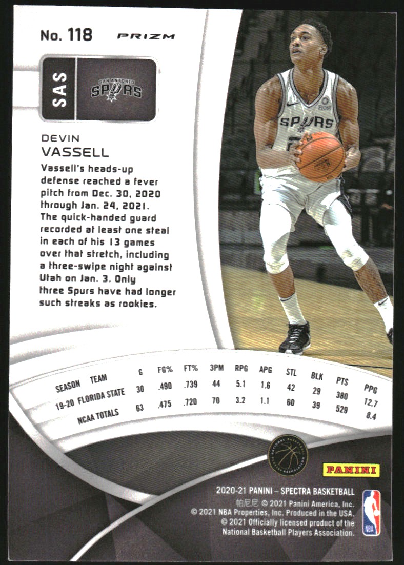 2020-21 Panini Spectra Asia Red #118 Devin Vassell