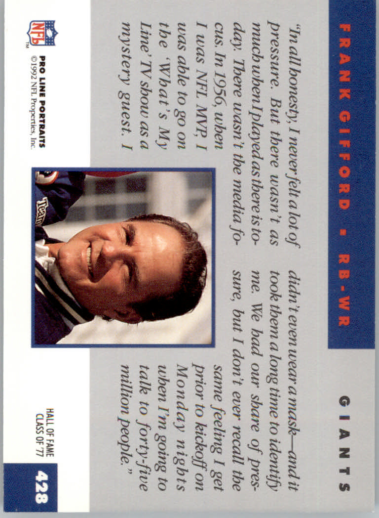 1992 Pro Line Portraits Football "Main Set" Base Cards #301 to #467 - Picture 255 of 329