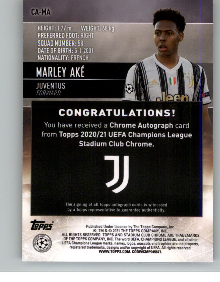 2020-21 Stadium Club Chrome UEFA Champions League Autographs #CAMA Marley Ake back image