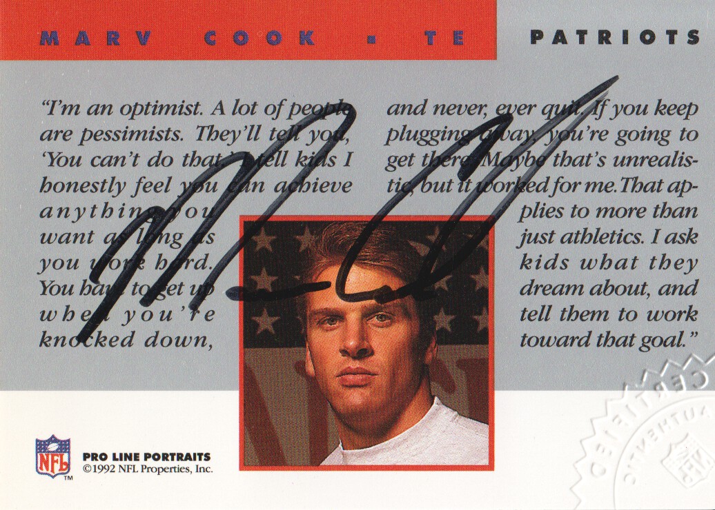 1992 Pro Line Portraits Autographs #24 Marv Cook