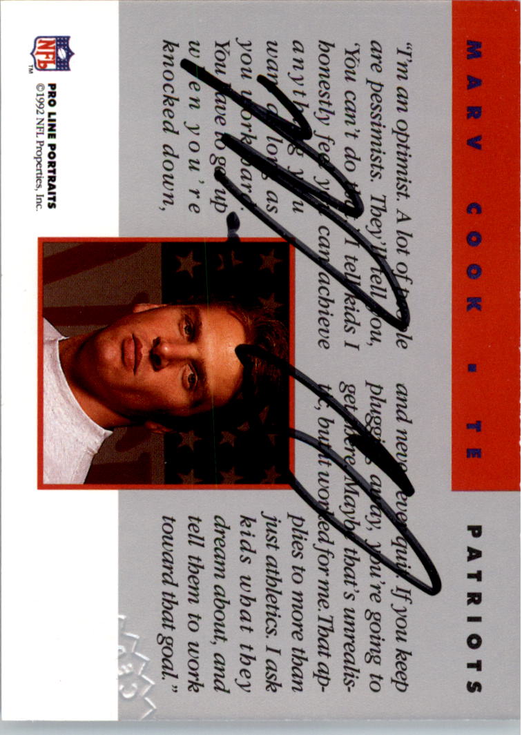 1992 Pro Line Portraits Autographs #24 Marv Cook back image
