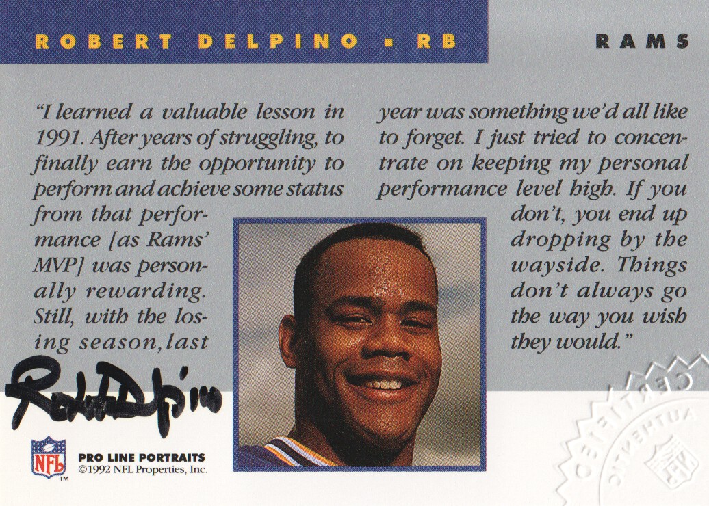 1992 Pro Line Portraits Autographs #36 Robert Delpino