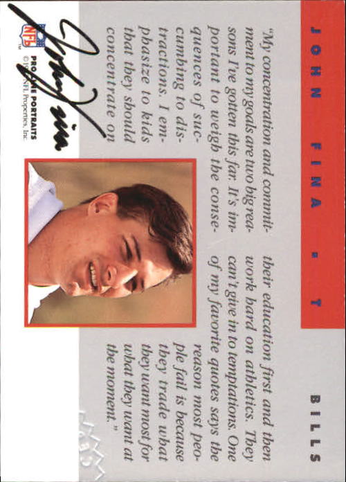 1992 Pro Line Portraits Autographs #45 John Fina back image