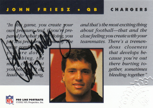 1992 Pro Line Portraits Autographs #50 John Friesz