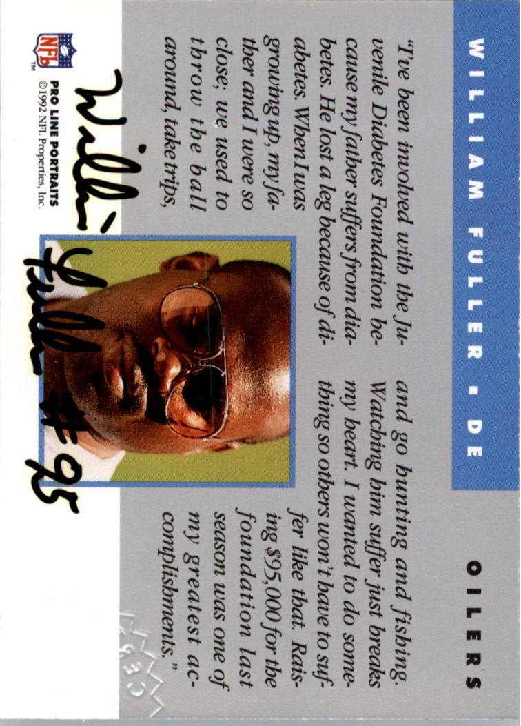 1992 Pro Line Portraits Autographs #51 William Fuller back image