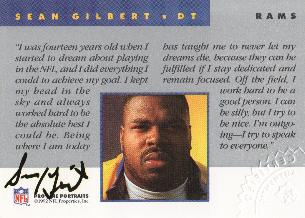 1992 Pro Line Portraits Autographs #54 Sean Gilbert
