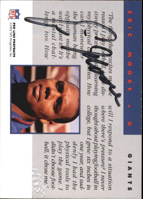 1992 Pro Line Portraits Autographs #102 Eric Moore back image