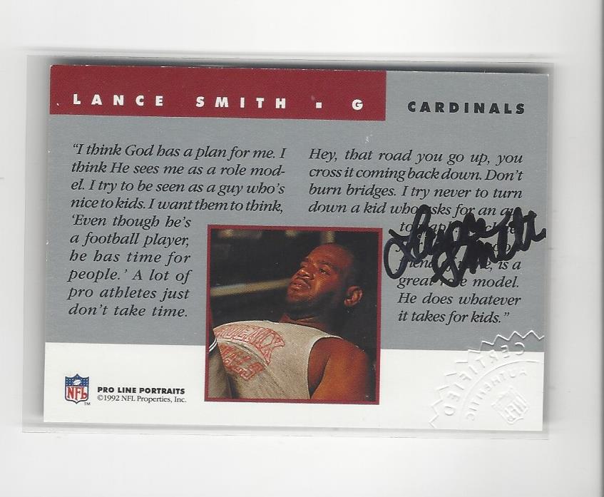 1992 Pro Line Portraits Autographs #126 Lance Smith