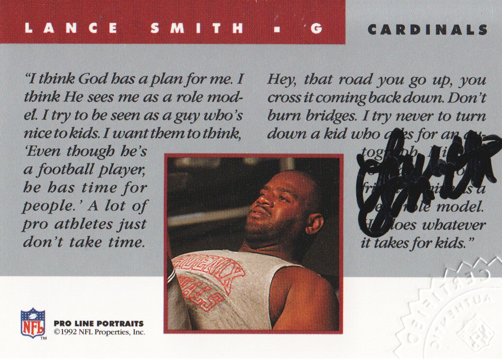 1992 Pro Line Portraits Autographs #126 Lance Smith